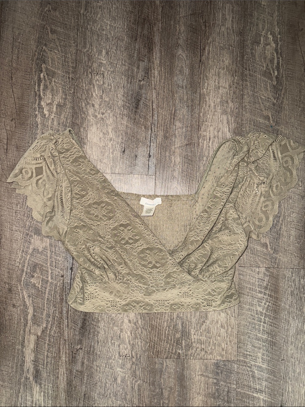 URBAN Romantics Lace Flutter Crop Top in Sage
